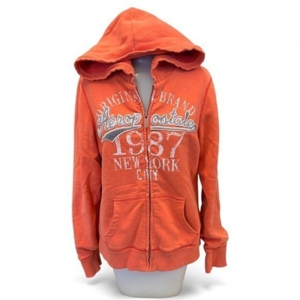 Aeropostale Y2K Orange Sherpa Lined Zip Up Hoodie Jacket‎ Jr Size L Aero